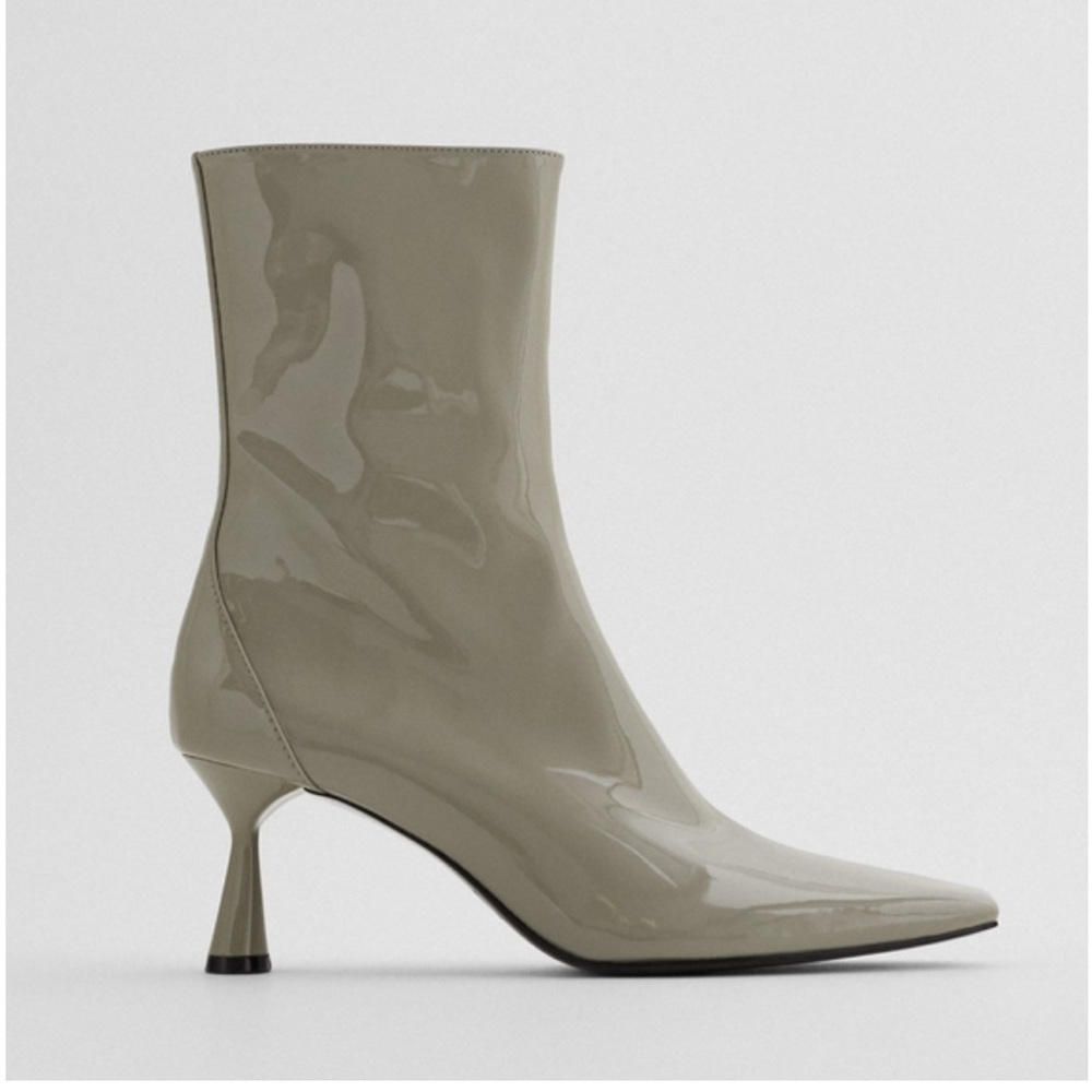 Grey Patent Leather Ankle Boots